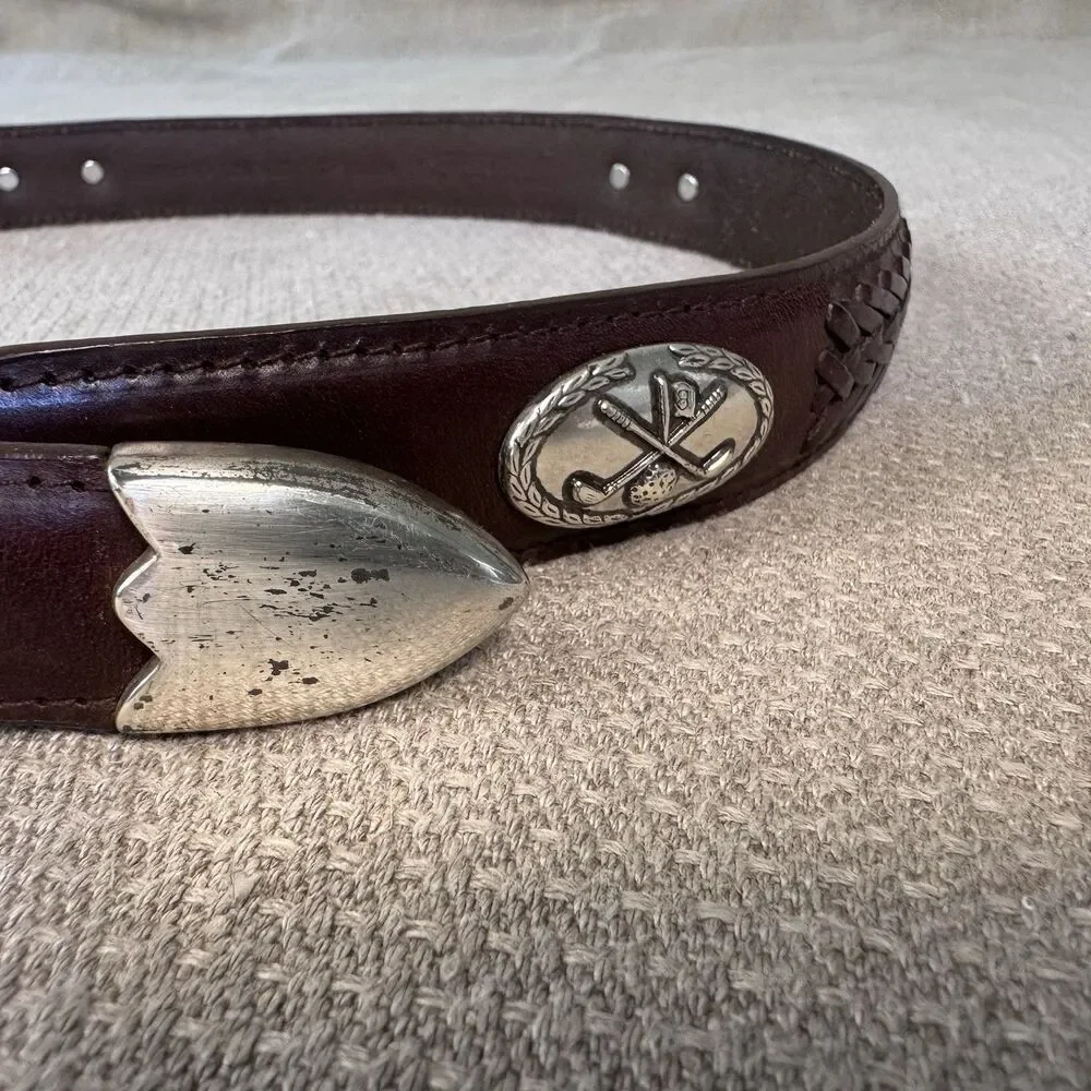 VTG Woolrich Brown Leather Women’s Golf Belt Silver Buckle Size Small 531